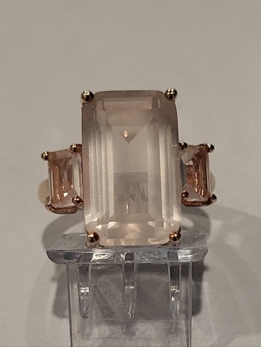 Rose Quartz Three-Stone Ring - 18k Rose Gold Over Silver